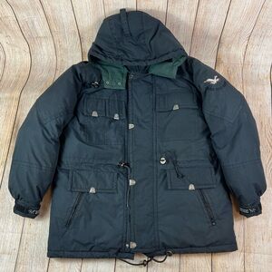 Vintage Triple FAT Goose Jacket Black Down Filled Insulated Parka Hooded Large